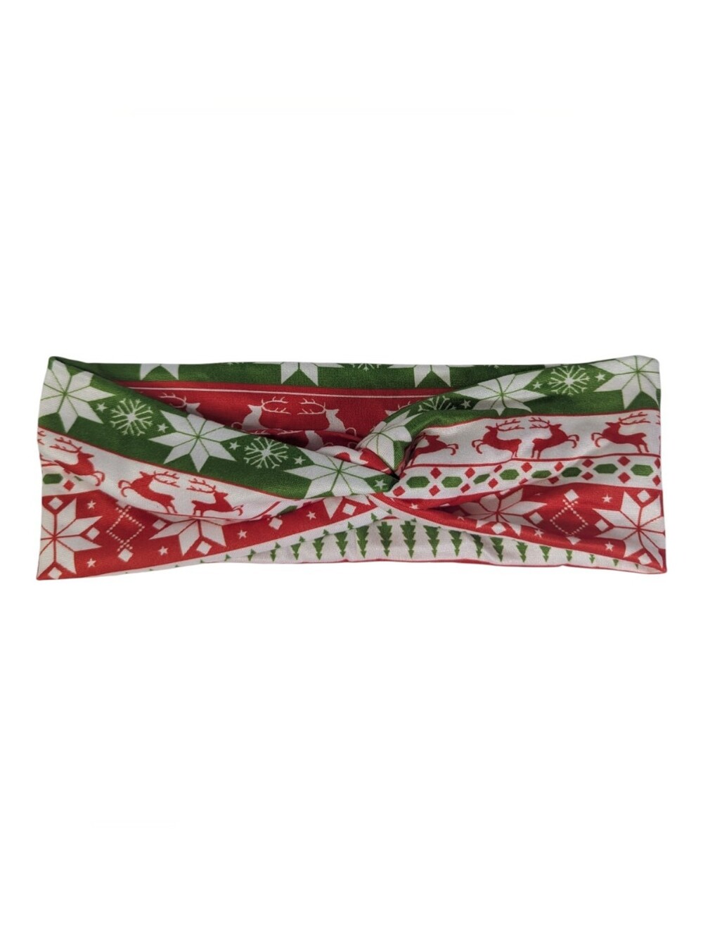 NEW Holiday Twist Headband One Size Red Green Reindeer Snowflakes